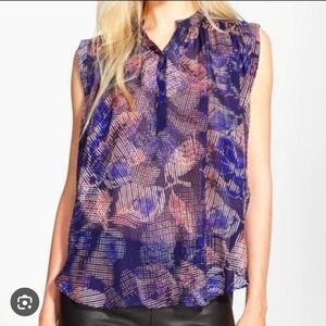 Rebecca Taylor Purple & Pink Abstract Printed Sleeveless Blouse